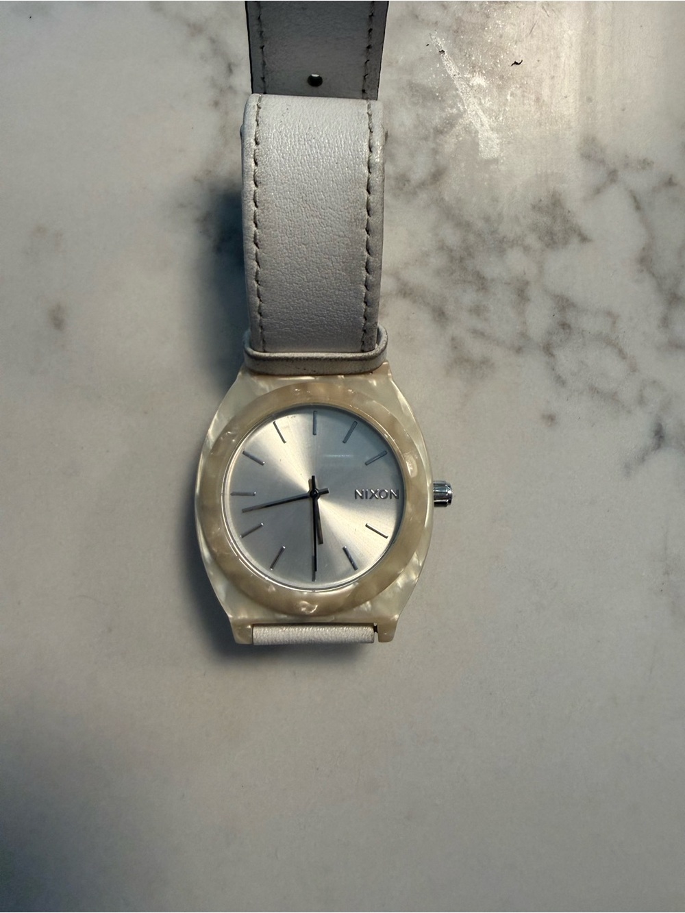 Nixon Ivory Pearl Case Watch with Silver Dial and Light Gray Strap
